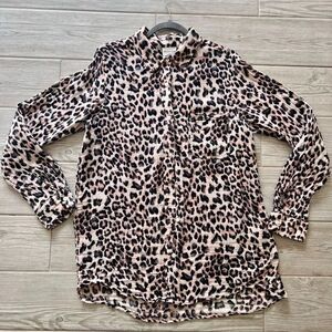 Felicite Womens Pink Leopard Print‎ Cotton Button Up Long Sleeve Shirt Size 4